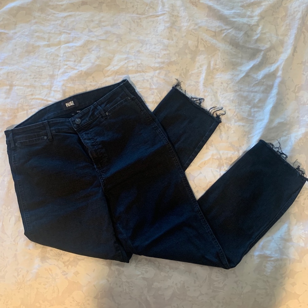 Paige black denim fringe bottom jeans